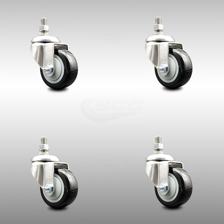 Service Caster 3 Inch 316SS Black Polyurethane Wheel Swivel 10mm Threaded Stem Caster Set SCC-SS316TS20S314-PPUB-BLK-M1015-4